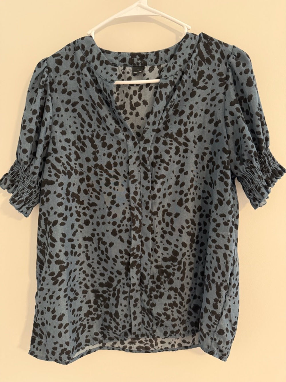 Blue and Black Printed Short Sleeve Blouse